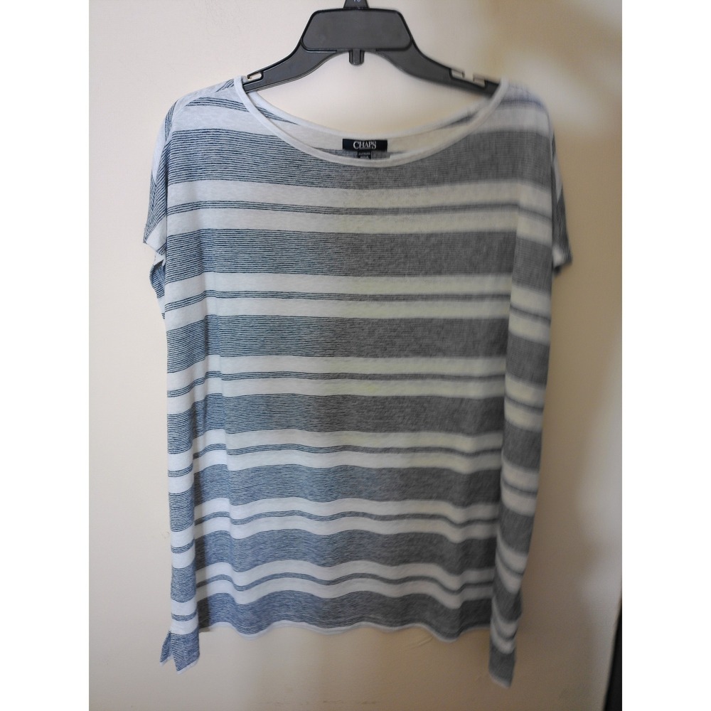 Chaps Knit Top Womens 2X Blue White Nautical Striped Short Sleeve Coastal 1895